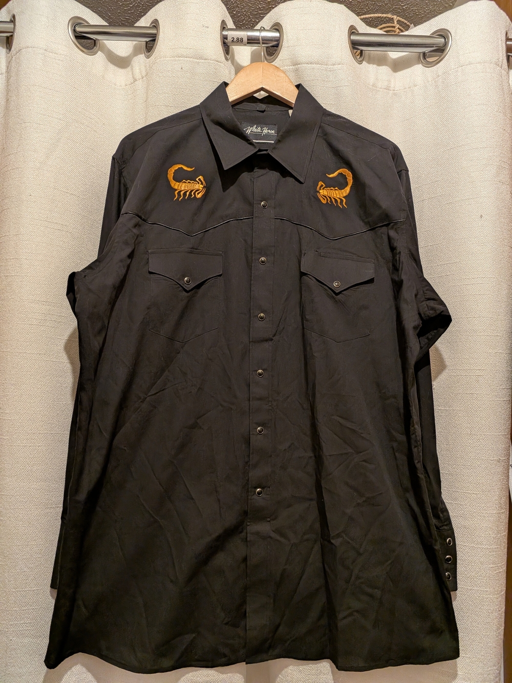 White Horse Black Western Shirt with Gold Scorpion Embroidery Size XL Snap - Picture 2 of 15